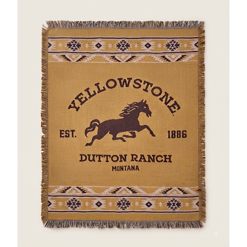 Yellowstone Dutton Ranch Montana Woven Tapestry Throw Blanket Horse Southwestern